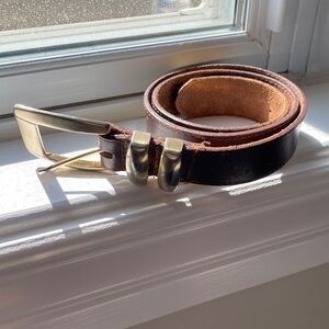 Brown Leather Belt with Gold Buckle